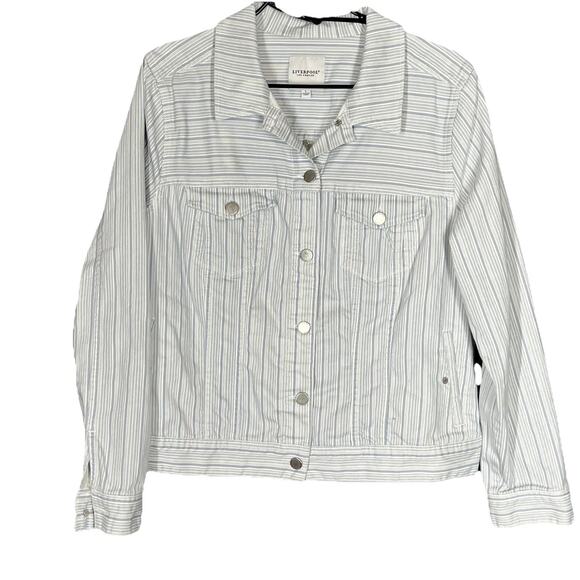 Liverpool Los Angeles Classic Jean Jacket Womens Large Blue Dotted Stripe Denim - Picture 1 of 10